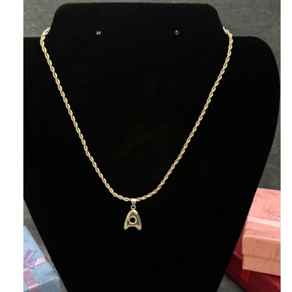 18K Gold Filled Bubble Letter A Pendant Necklace | 18" 2.5mm Rope Chain